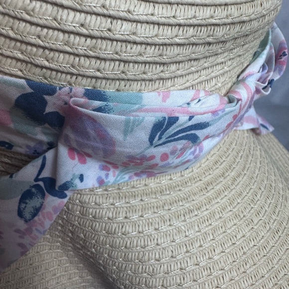 NWT Rachel Zoe straw beach hat with floral band and bow - Picture 6 of 10